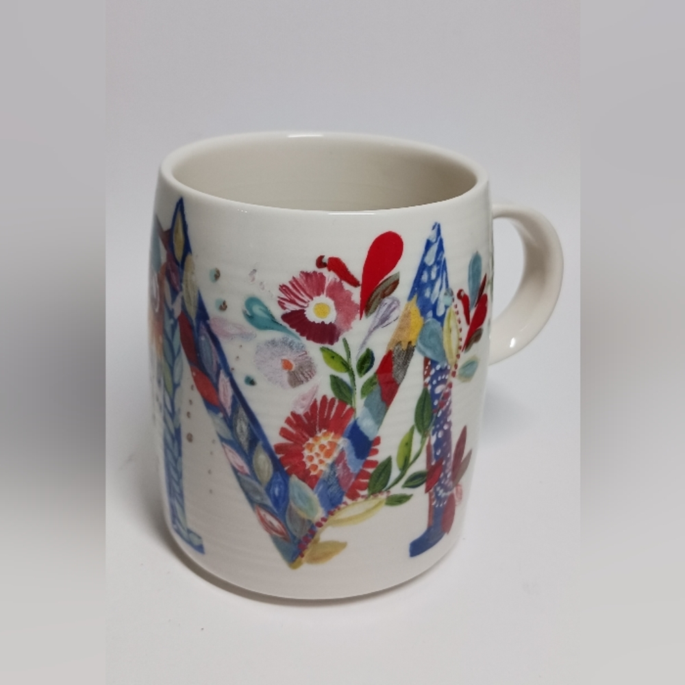 Anthropologie Floral Letter "M" Mug Starla M. Halfmann Monogram Coffee T…